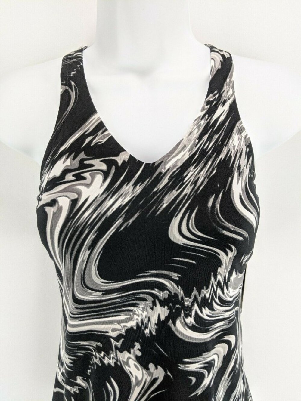 Nike Womens Sz Small Swimsuit Black & Gray Marble Racerback Tankini Top Nwt - Picture 2 of 9